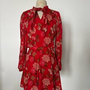 Zara Red Floral Long Sleeve Dress